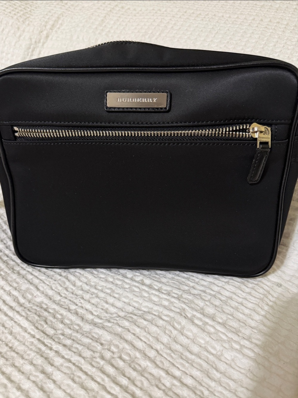 Burberry Black Men’s Toiletry Pouch with silver Hardware ( final sale)